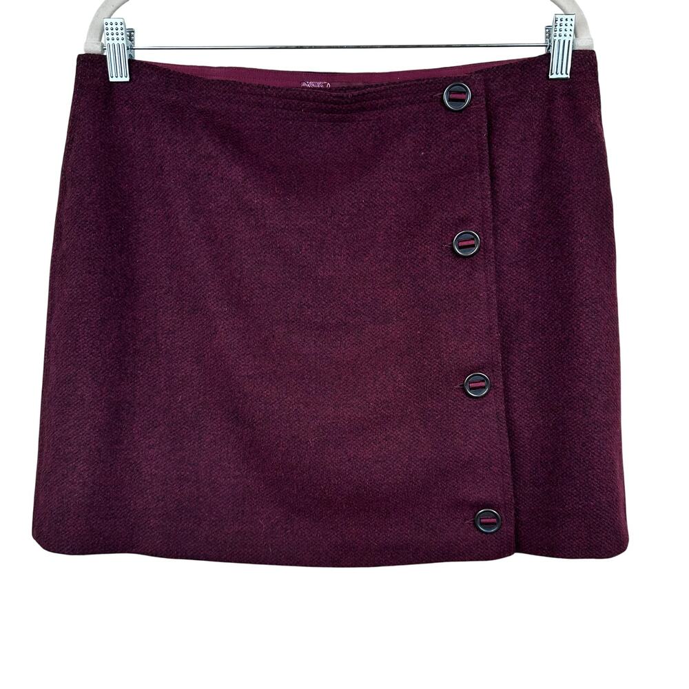 prAna Nicky Wrap Wool Blend Skirt Tweed Button Front Burgundy 10 Gorpcore